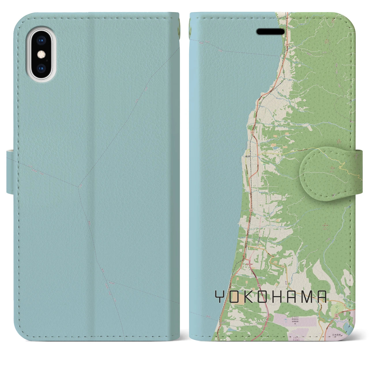 【横浜(青森県)】地図柄iPhoneケース(手帳タイプ)ナチュラル・iPhone XS Max 用