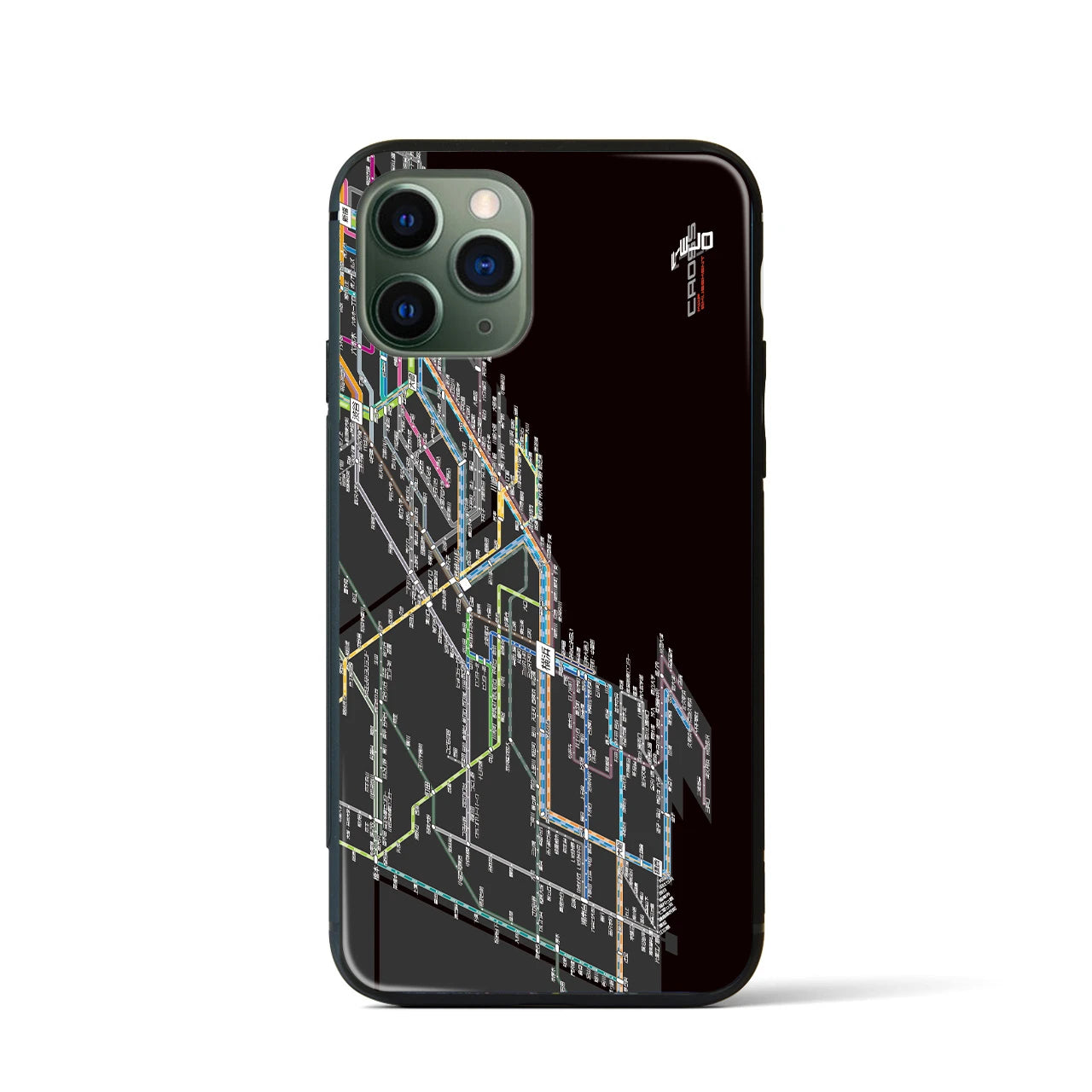 【横浜路線図】地図柄iPhoneケース(背面ガラスタイプ・ブラック)iPhone 11 Pro 用