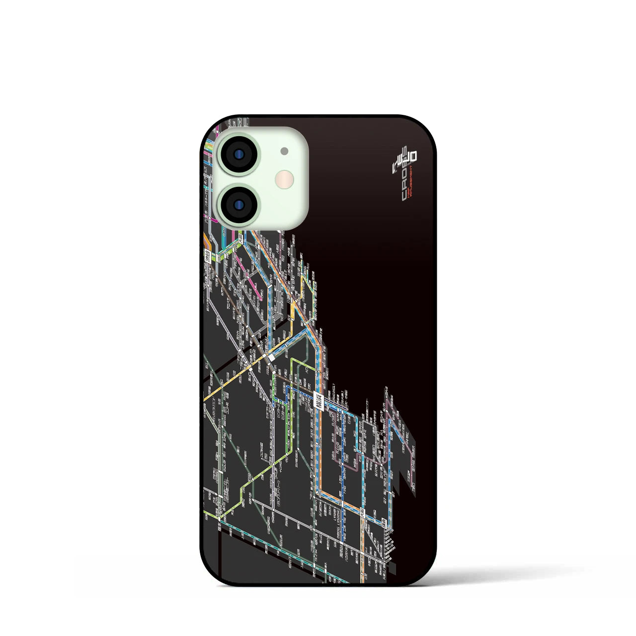 【横浜路線図】地図柄iPhoneケース(背面ガラスタイプ・ブラック)iPhone 12 mini 用