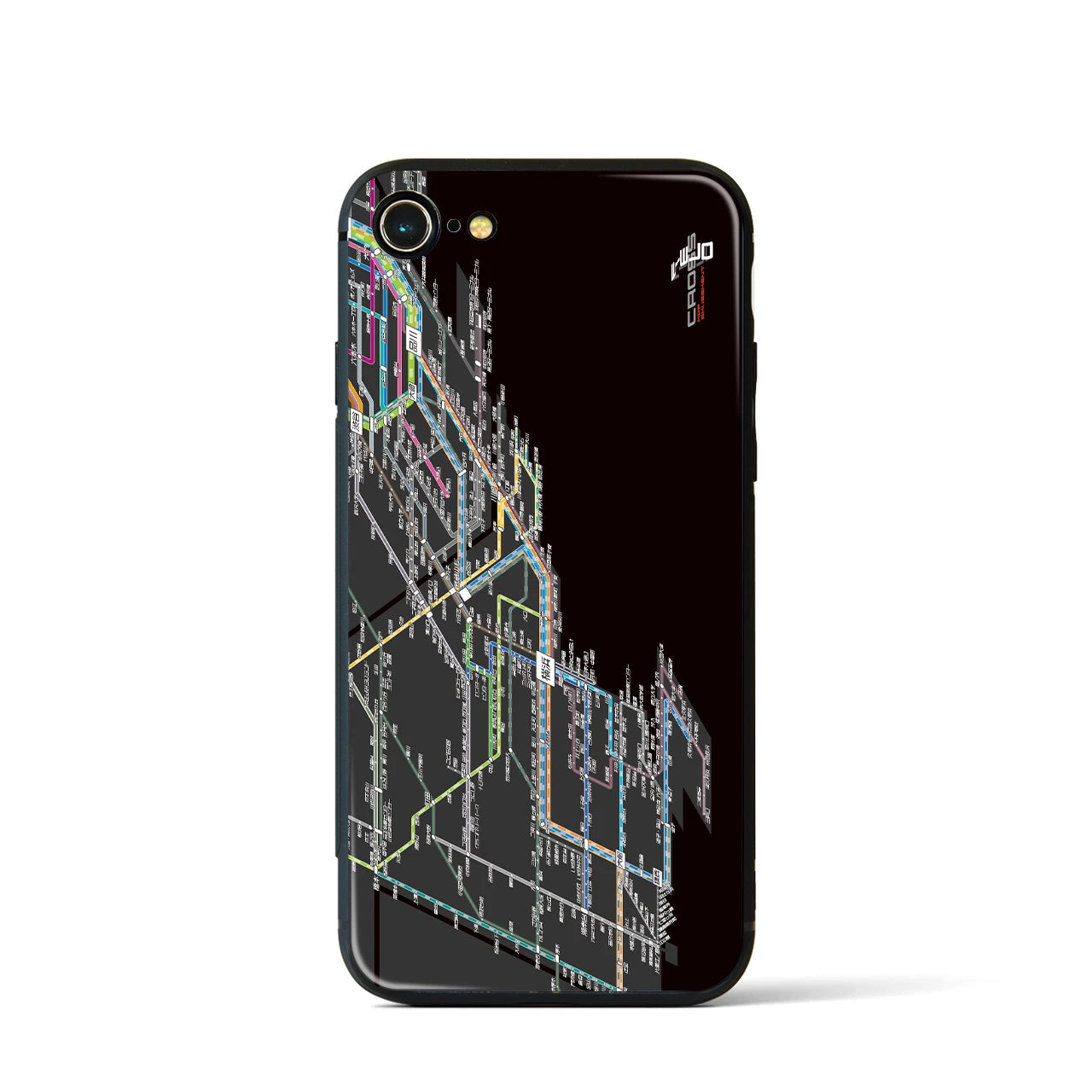 【横浜路線図】地図柄iPhoneケース(背面ガラスタイプ・ブラック)iPhone SE(第3 / 第2世代) / 8 / 7 用