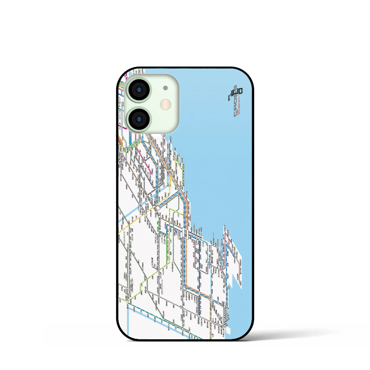 【横浜路線図】地図柄iPhoneケース(背面ガラスタイプ・ホワイト)iPhone 12 mini 用