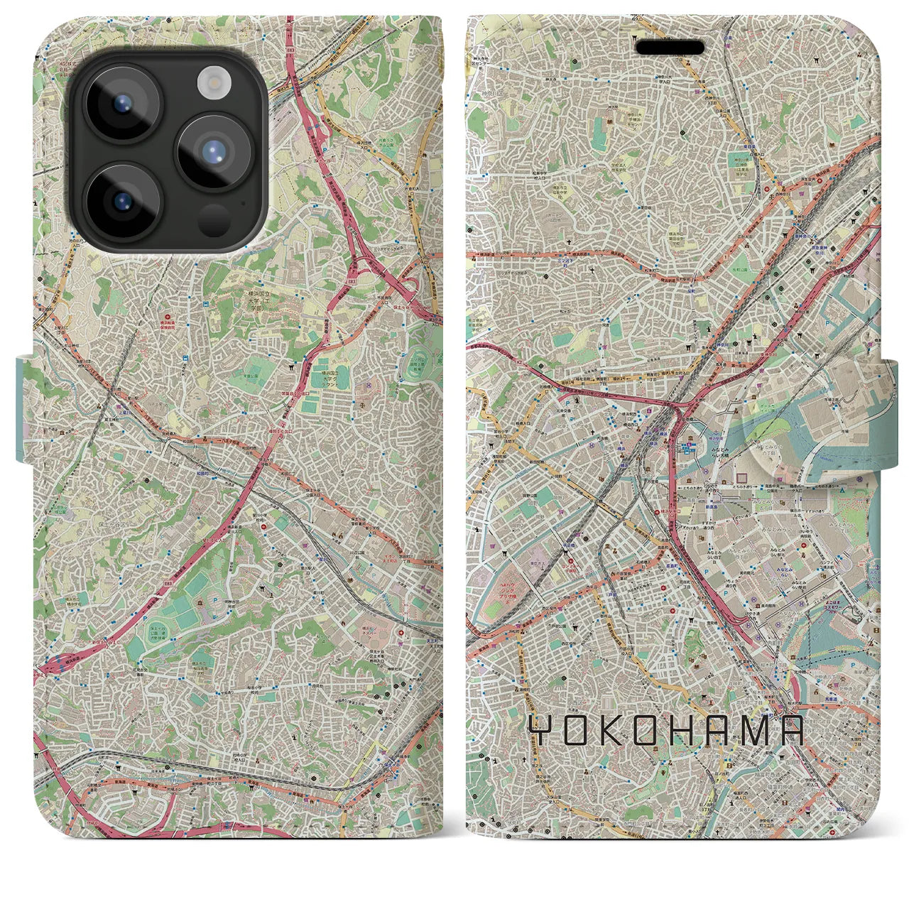 【横浜2(神奈川県)】地図柄iPhoneケース(手帳タイプ)ナチュラル・iPhone 15 Pro Max 用