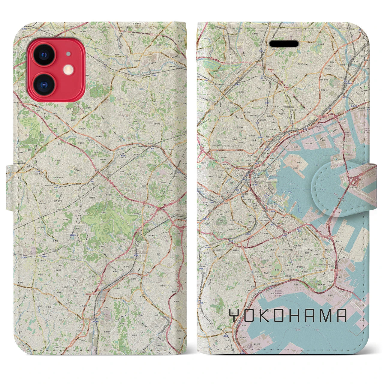 【横浜(神奈川県)】地図柄iPhoneケース(手帳タイプ)ナチュラル・iPhone 11 用