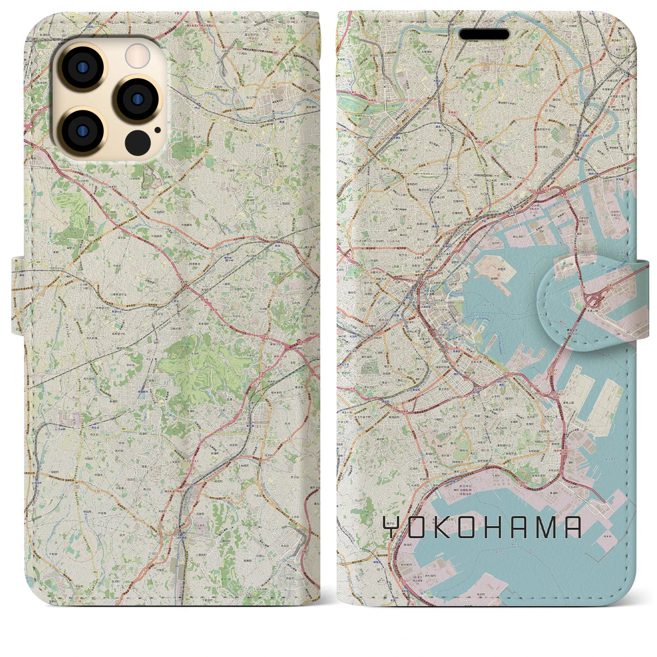 【横浜(神奈川県)】地図柄iPhoneケース(手帳タイプ)ナチュラル・iPhone 12 Pro Max 用
