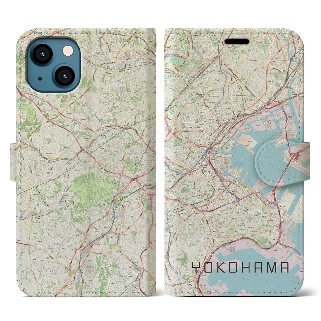 【横浜(神奈川県)】地図柄iPhoneケース(手帳タイプ)ナチュラル・iPhone 13 用