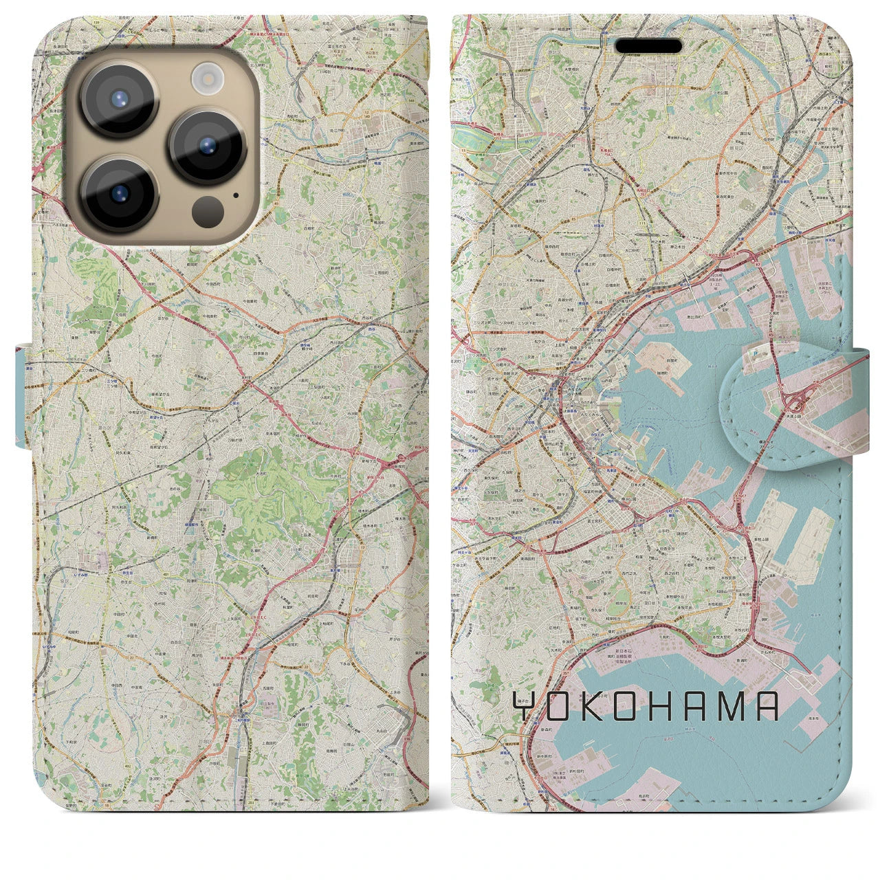 【横浜(神奈川県)】地図柄iPhoneケース(手帳タイプ)ナチュラル・iPhone 14 Pro Max 用