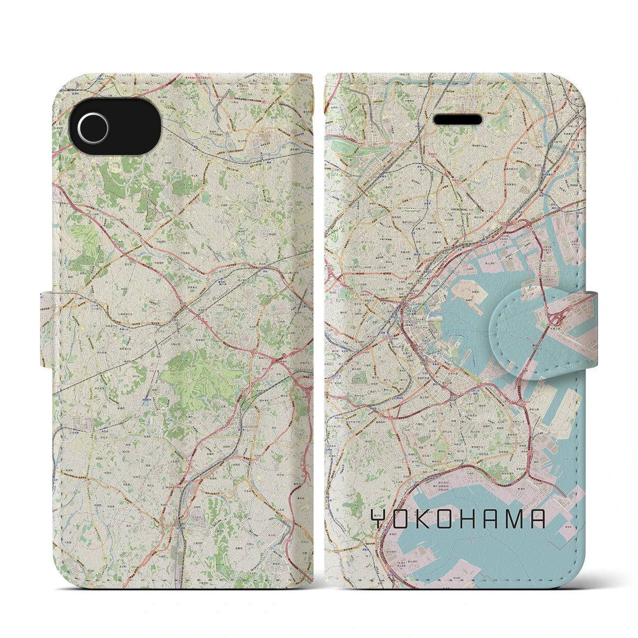 【横浜(神奈川県)】地図柄iPhoneケース(手帳タイプ)ナチュラル・iPhone SE(第3 / 第2世代) / 8 / 7 / 6s / 6 用