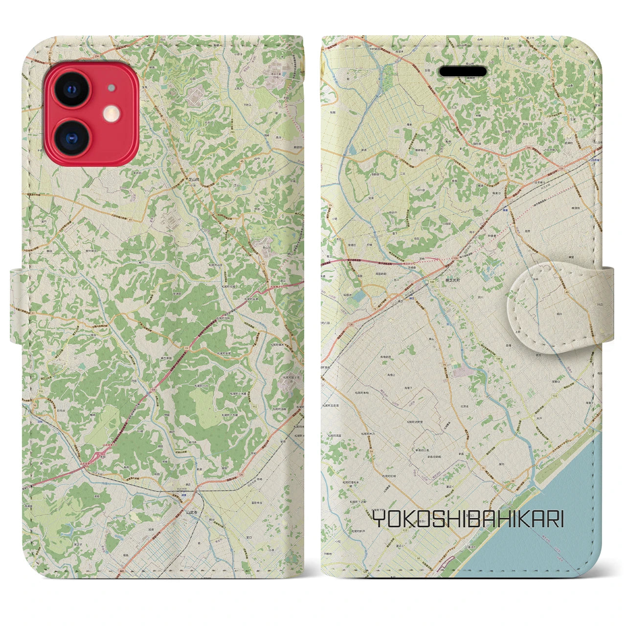 【横芝光(千葉県)】地図柄iPhoneケース(手帳タイプ)ナチュラル・iPhone 11 用