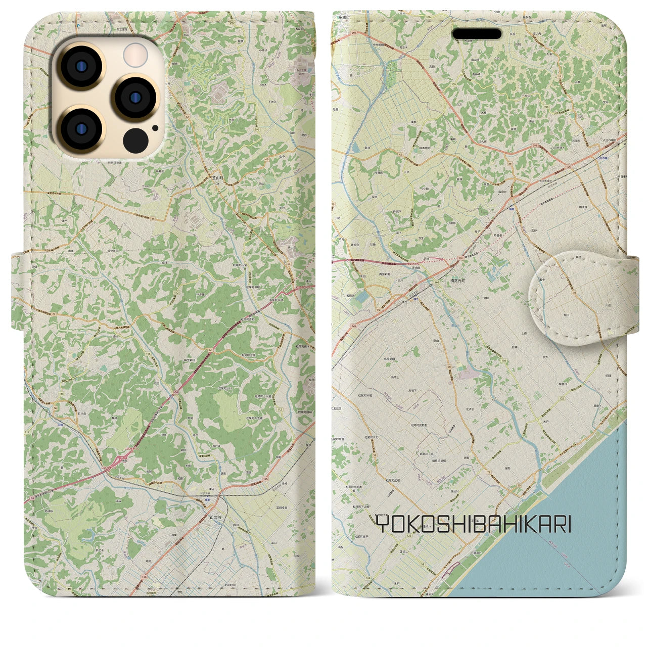 【横芝光(千葉県)】地図柄iPhoneケース(手帳タイプ)ナチュラル・iPhone 12 Pro Max 用