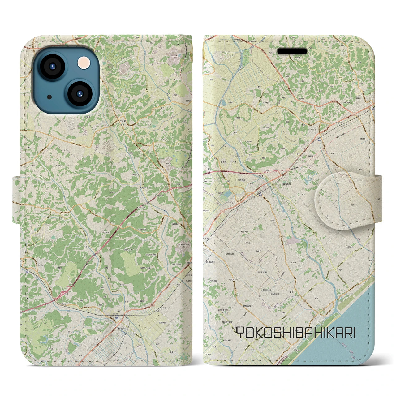 【横芝光(千葉県)】地図柄iPhoneケース(手帳タイプ)ナチュラル・iPhone 13 用