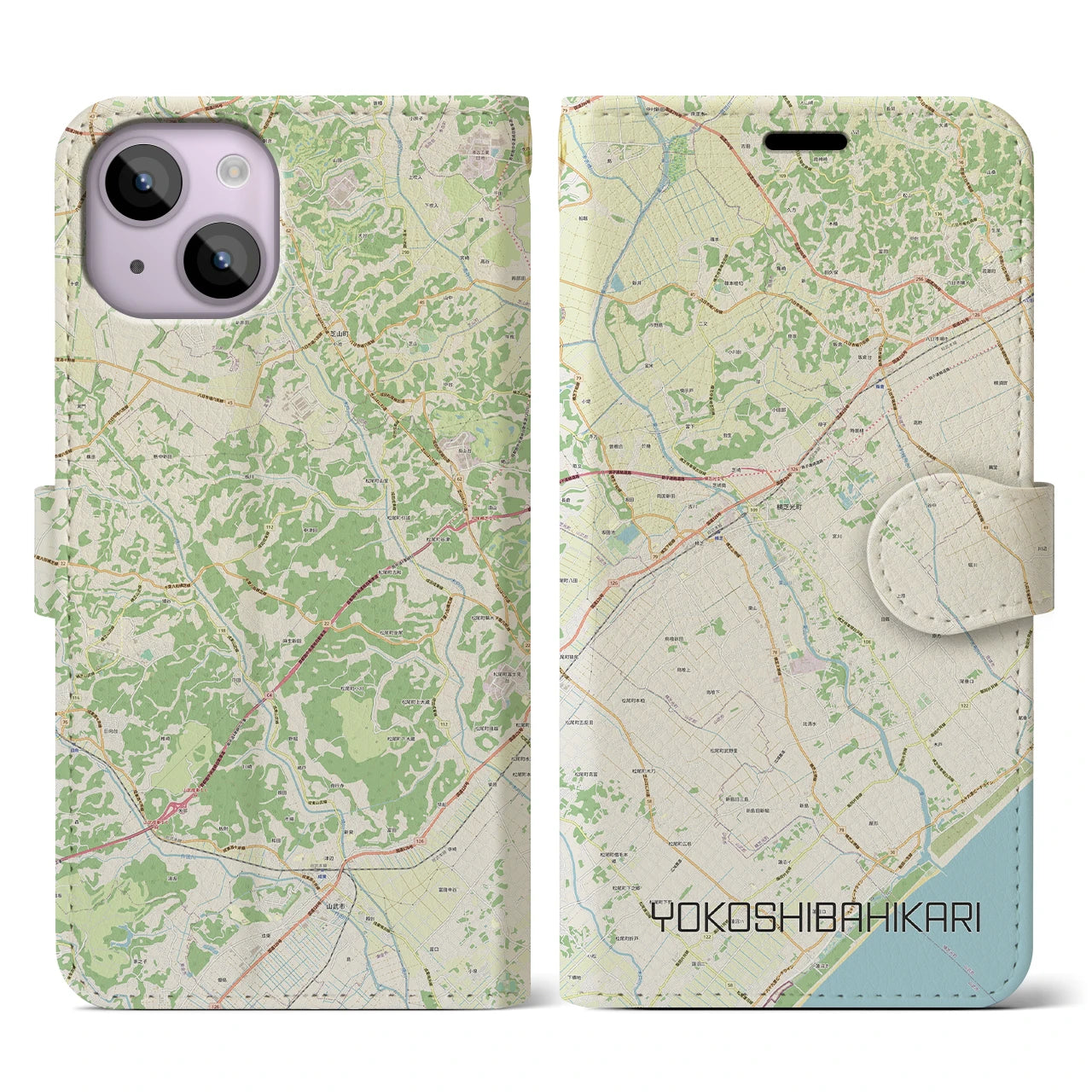 【横芝光(千葉県)】地図柄iPhoneケース(手帳タイプ)ナチュラル・iPhone 14 用