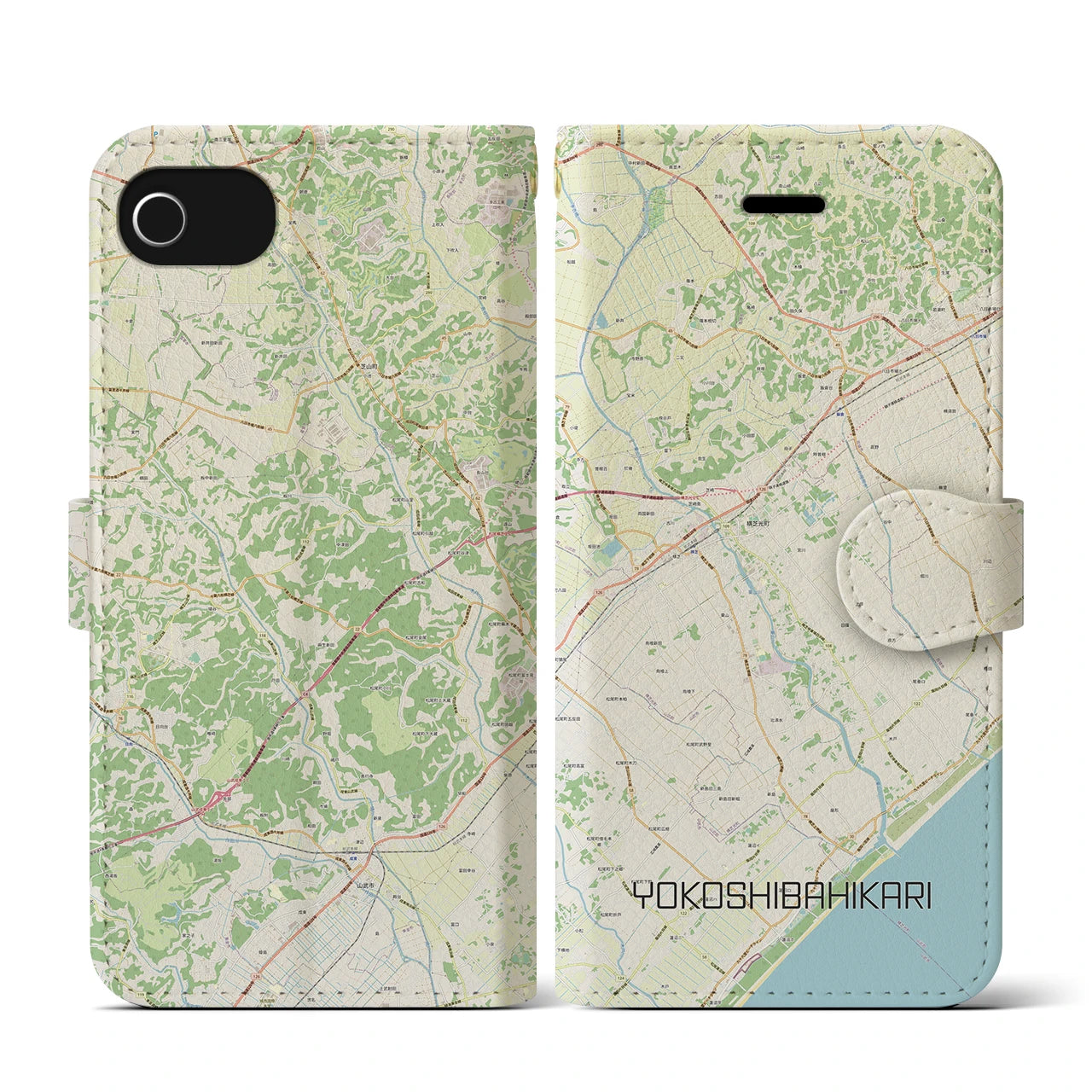 【横芝光(千葉県)】地図柄iPhoneケース(手帳タイプ)ナチュラル・iPhone SE(第3 / 第2世代) / 8 / 7 / 6s / 6 用