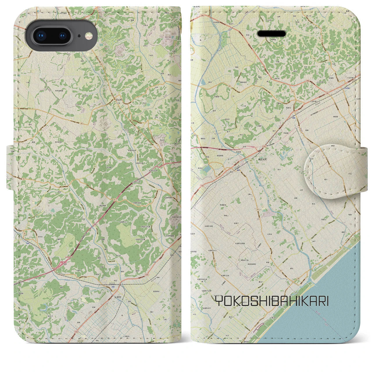 【横芝光(千葉県)】地図柄iPhoneケース(手帳タイプ)ナチュラル・iPhone 8Plus /7Plus / 6sPlus / 6Plus 用