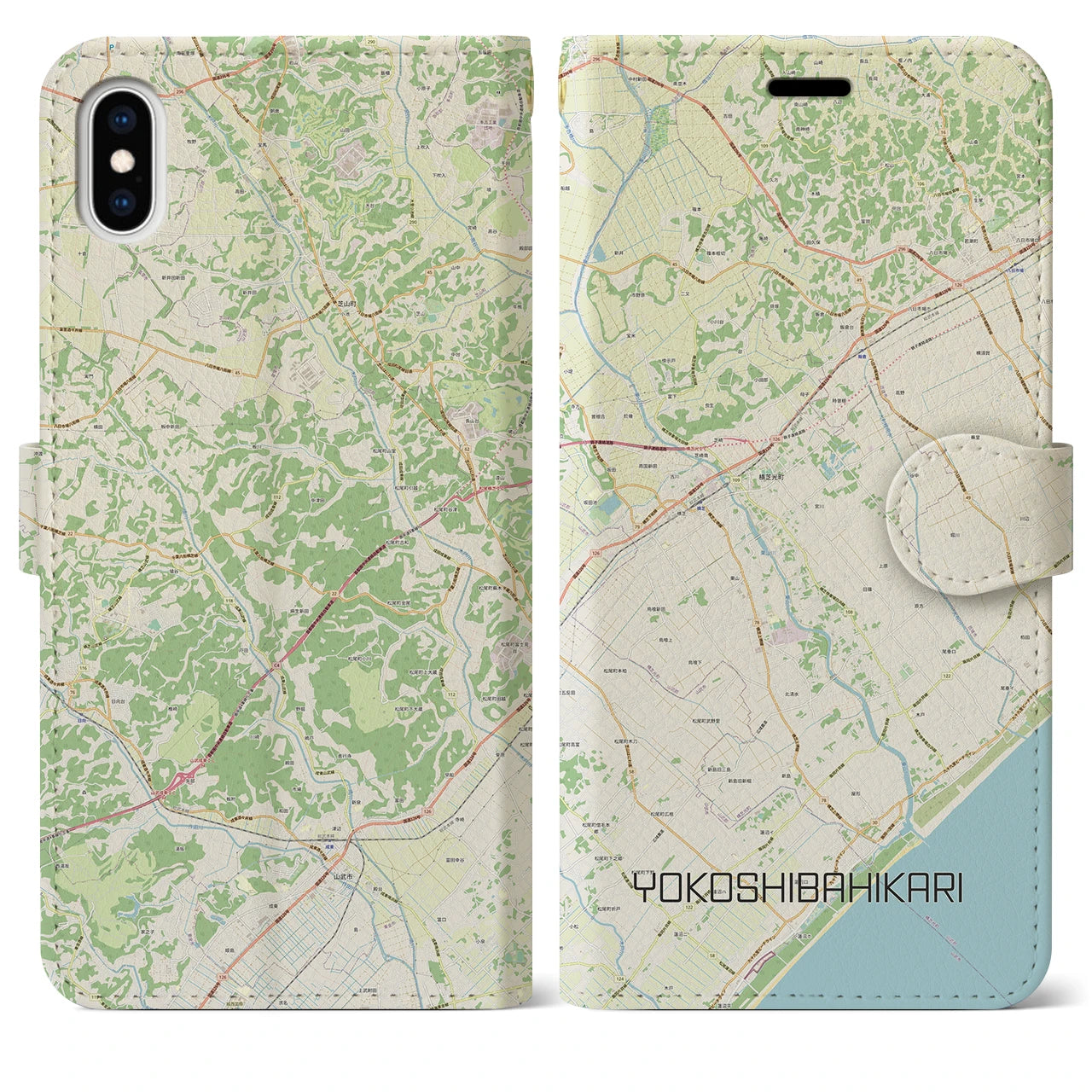 【横芝光(千葉県)】地図柄iPhoneケース(手帳タイプ)ナチュラル・iPhone XS Max 用