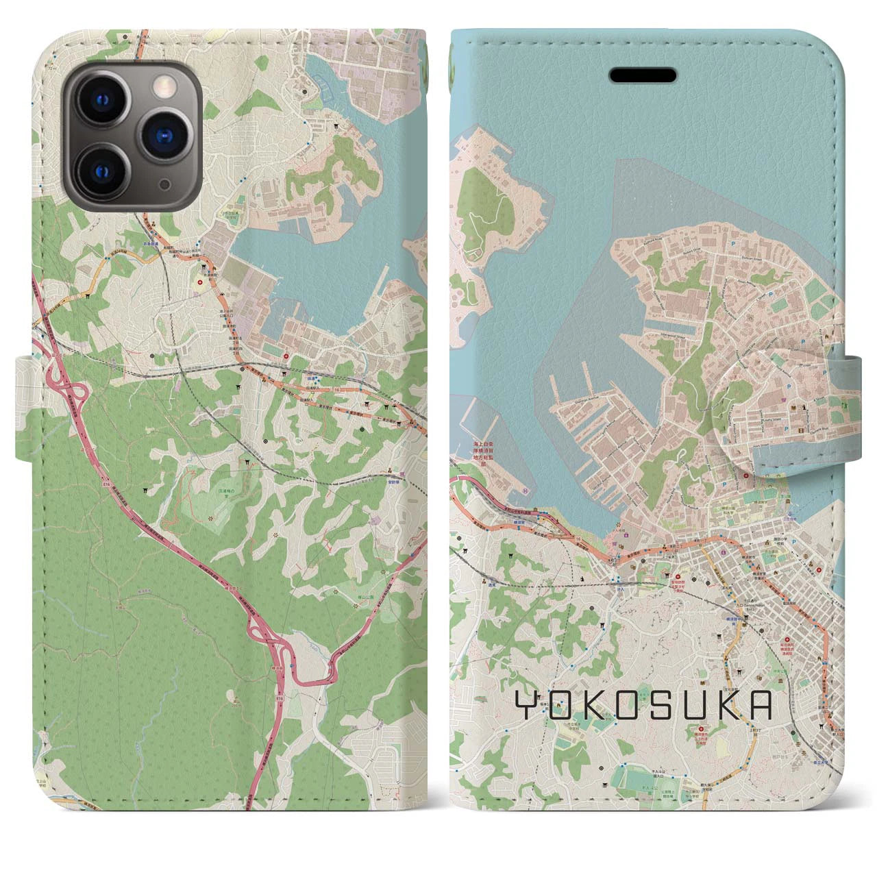 【横須賀(神奈川県)】地図柄iPhoneケース(手帳タイプ)ナチュラル・iPhone 11 Pro Max 用