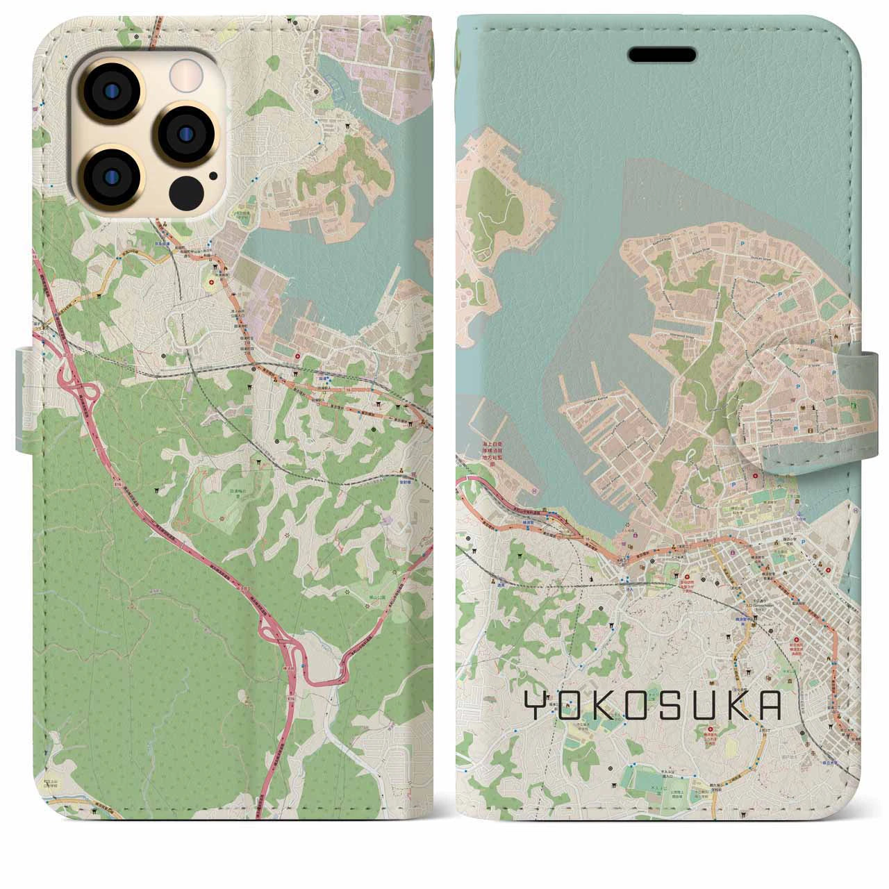 【横須賀(神奈川県)】地図柄iPhoneケース(手帳タイプ)ナチュラル・iPhone 12 Pro Max 用