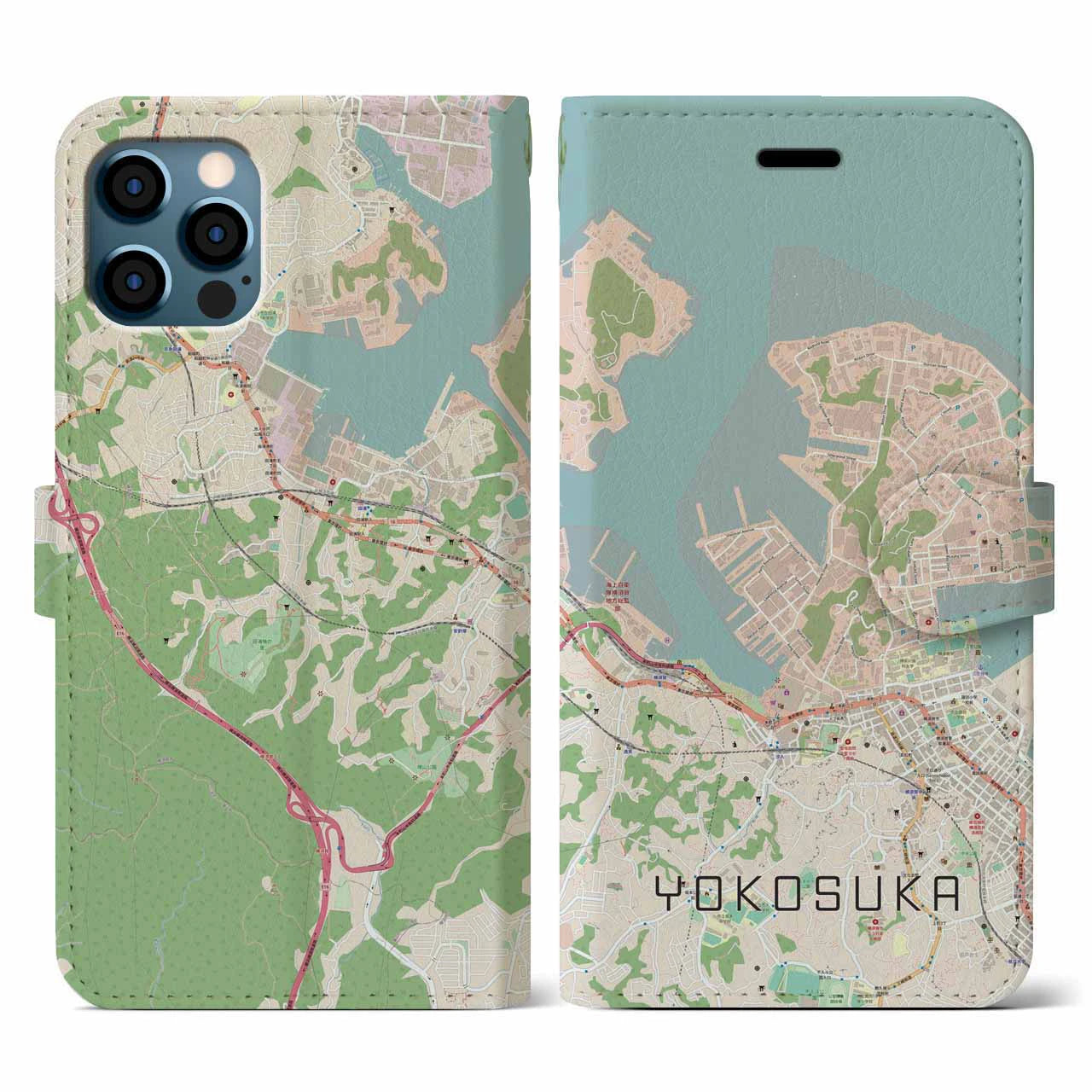 【横須賀(神奈川県)】地図柄iPhoneケース(手帳タイプ)ナチュラル・iPhone 12 / 12 Pro 用