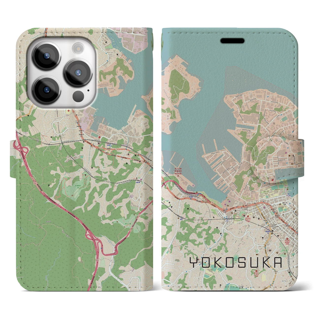 【横須賀(神奈川県)】地図柄iPhoneケース(手帳タイプ)ナチュラル・iPhone 14 Pro 用