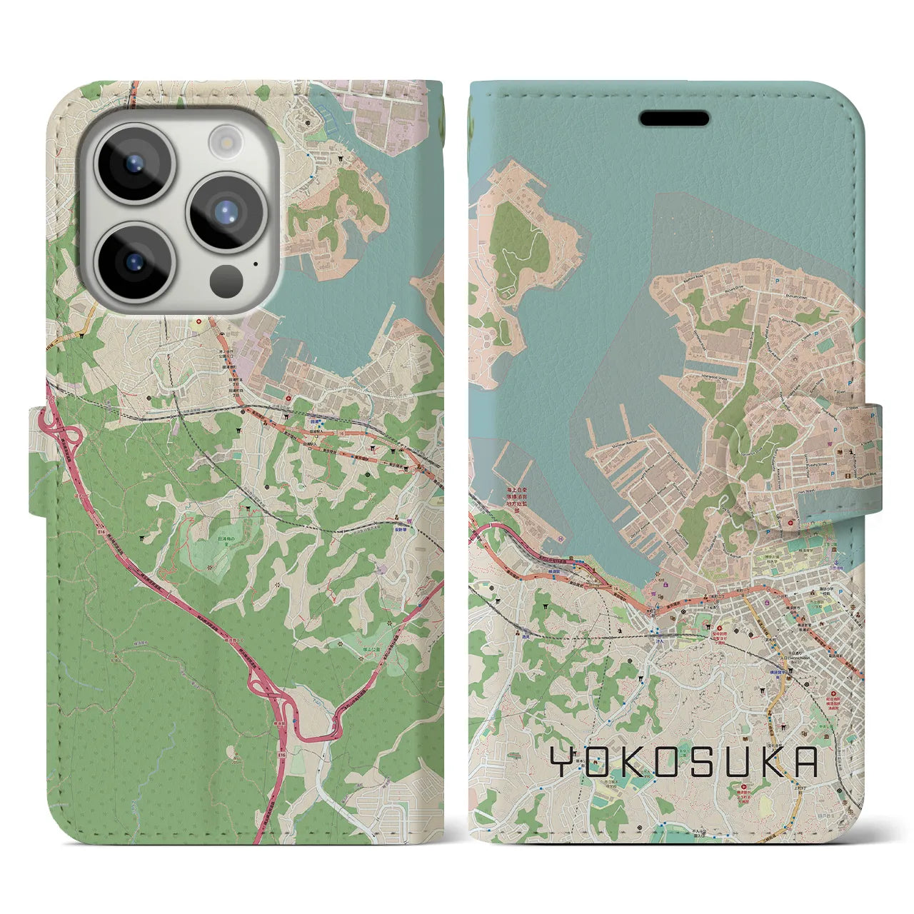 【横須賀(神奈川県)】地図柄iPhoneケース(手帳タイプ)ナチュラル・iPhone 15 Pro 用