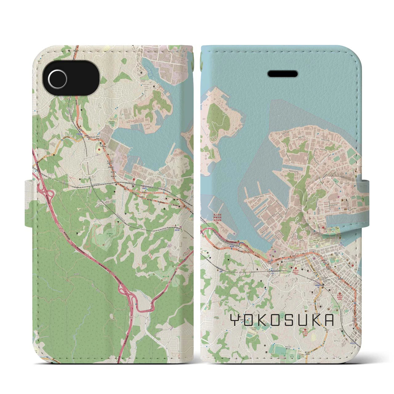【横須賀(神奈川県)】地図柄iPhoneケース(手帳タイプ)ナチュラル・iPhone SE(第3 / 第2世代) / 8 / 7 / 6s / 6 用