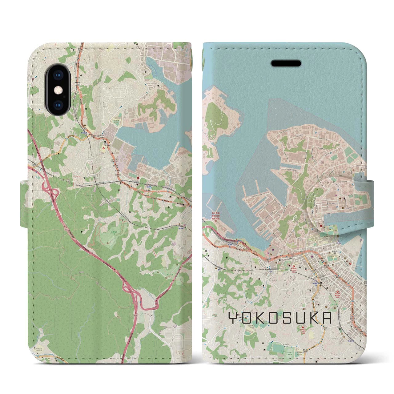 【横須賀(神奈川県)】地図柄iPhoneケース(手帳タイプ)ナチュラル・iPhone XS / X 用