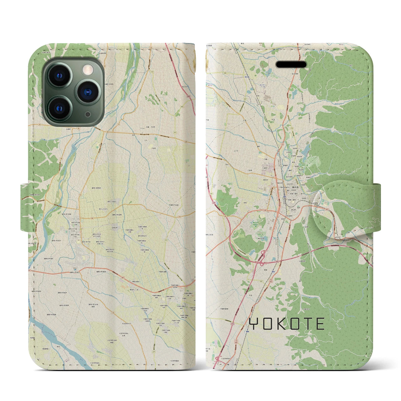 【横手(秋田県)】地図柄iPhoneケース(手帳タイプ)ナチュラル・iPhone 11 Pro 用