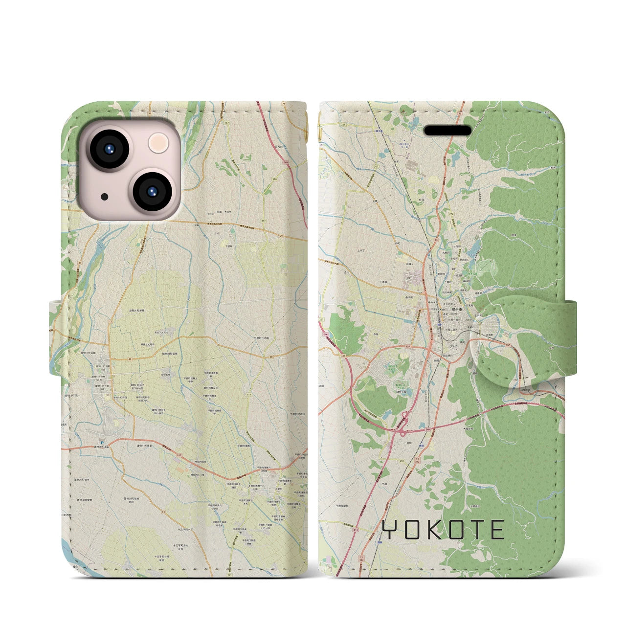 【横手(秋田県)】地図柄iPhoneケース(手帳タイプ)ナチュラル・iPhone 13 mini 用