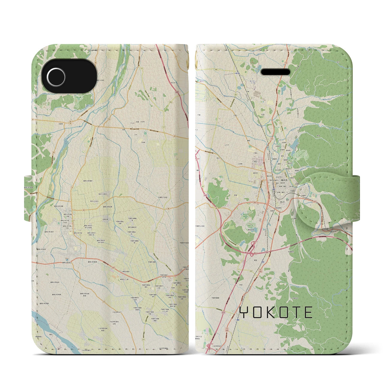 【横手(秋田県)】地図柄iPhoneケース(手帳タイプ)ナチュラル・iPhone SE(第3 / 第2世代) / 8 / 7 / 6s / 6 用