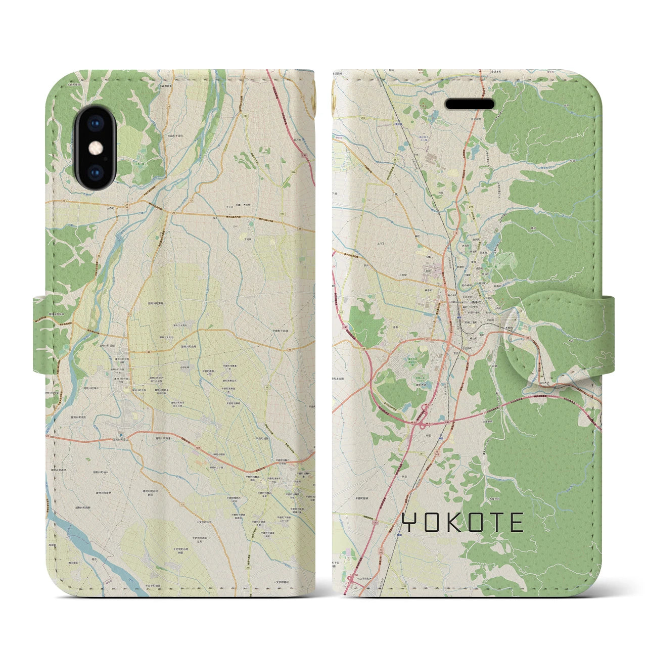 【横手(秋田県)】地図柄iPhoneケース(手帳タイプ)ナチュラル・iPhone XS / X 用