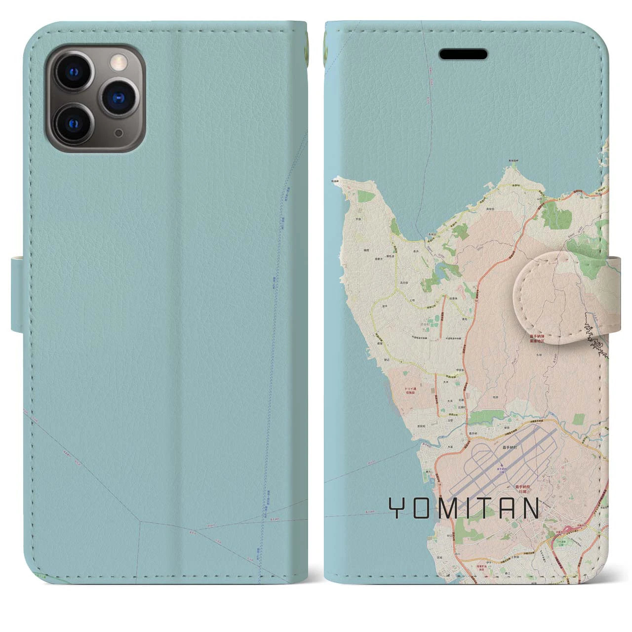 【読谷(沖縄県)】地図柄iPhoneケース(手帳タイプ)ナチュラル・iPhone 11 Pro Max 用
