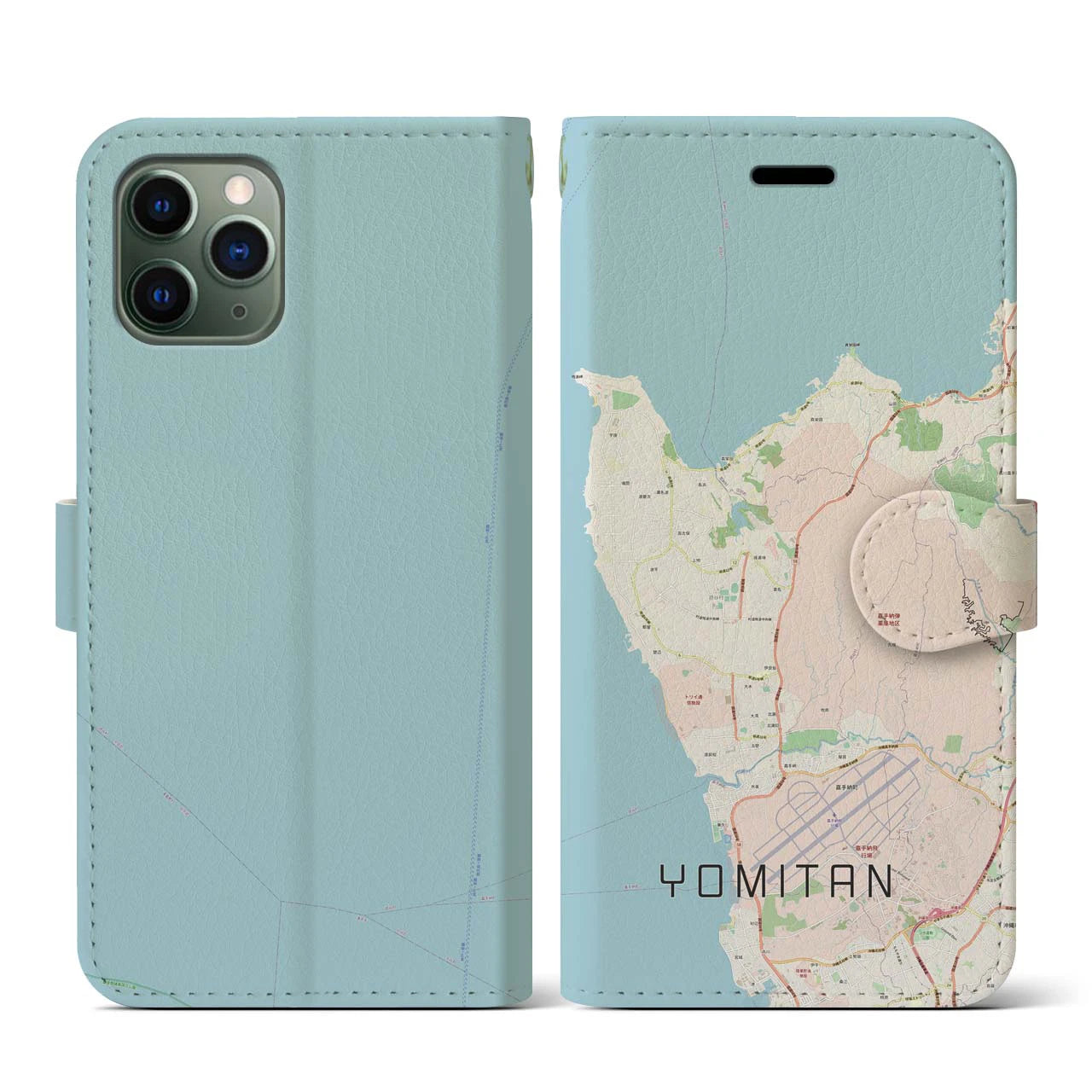 【読谷(沖縄県)】地図柄iPhoneケース(手帳タイプ)ナチュラル・iPhone 11 Pro 用