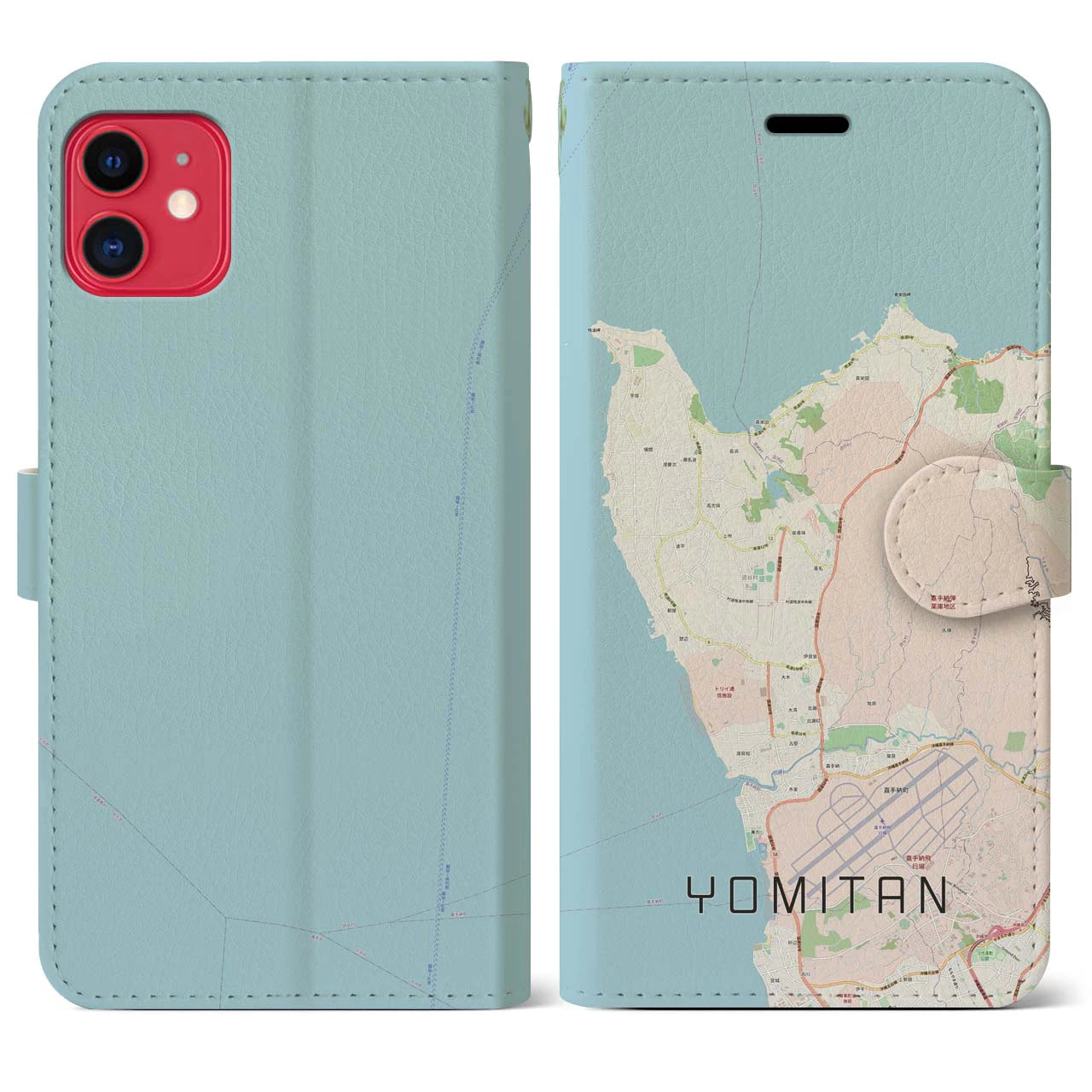 【読谷(沖縄県)】地図柄iPhoneケース(手帳タイプ)ナチュラル・iPhone 11 用