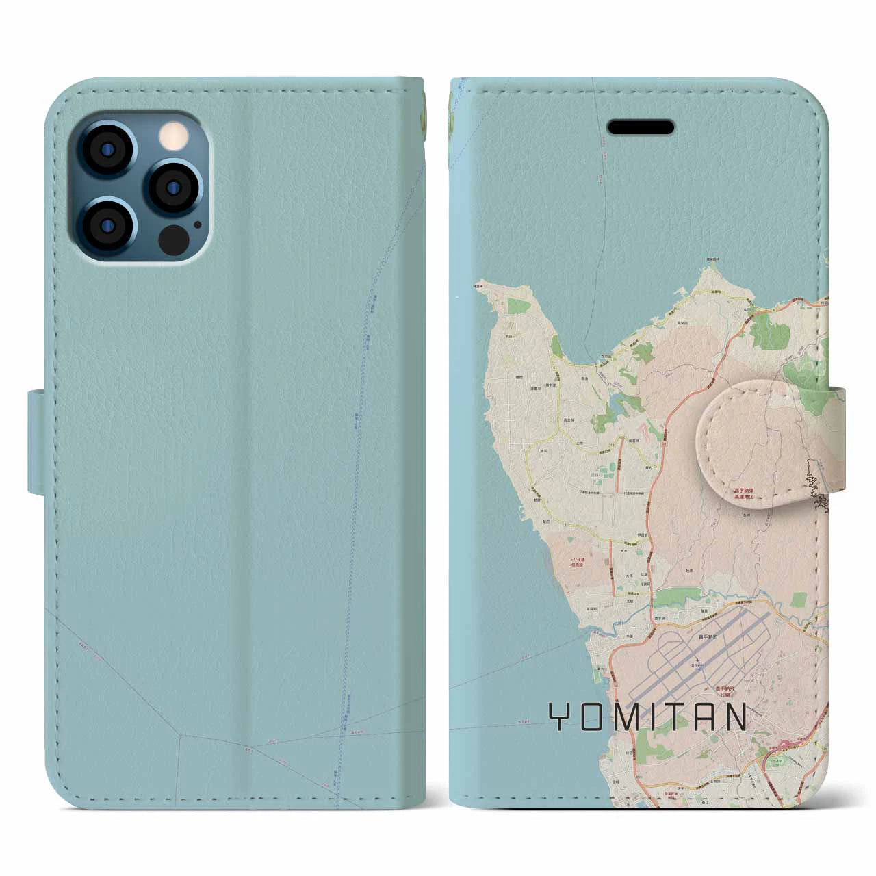 【読谷(沖縄県)】地図柄iPhoneケース(手帳タイプ)ナチュラル・iPhone 12 / 12 Pro 用