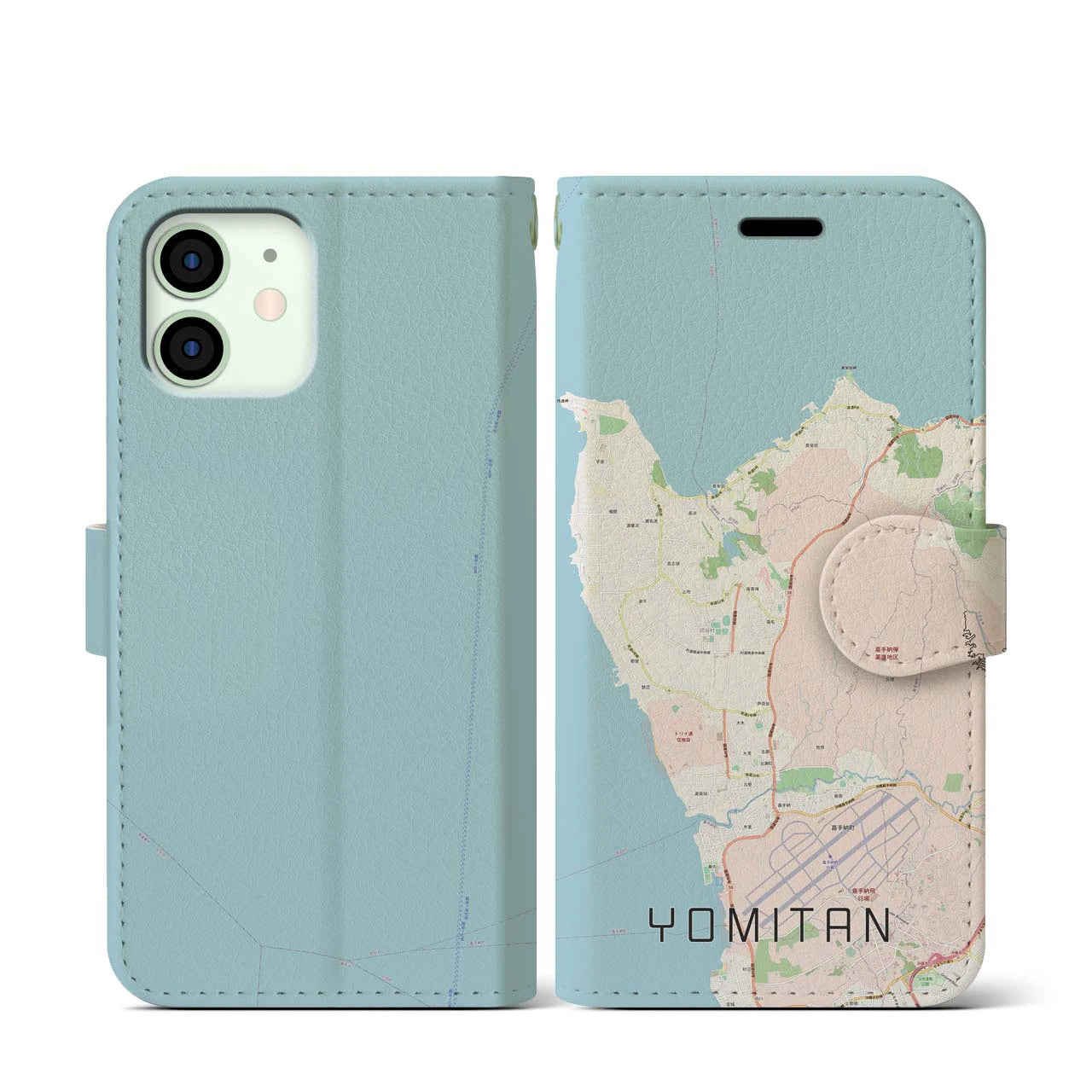 【読谷(沖縄県)】地図柄iPhoneケース(手帳タイプ)ナチュラル・iPhone 12 mini 用
