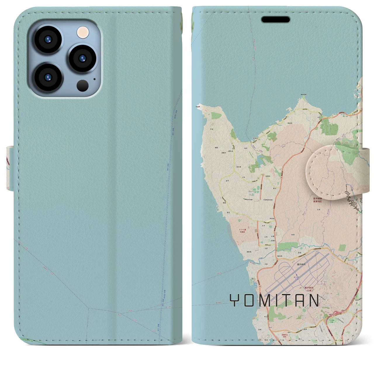 【読谷(沖縄県)】地図柄iPhoneケース(手帳タイプ)ナチュラル・iPhone 13 Pro Max 用
