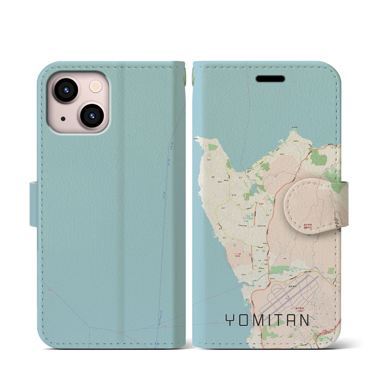 【読谷(沖縄県)】地図柄iPhoneケース(手帳タイプ)ナチュラル・iPhone 13 mini 用