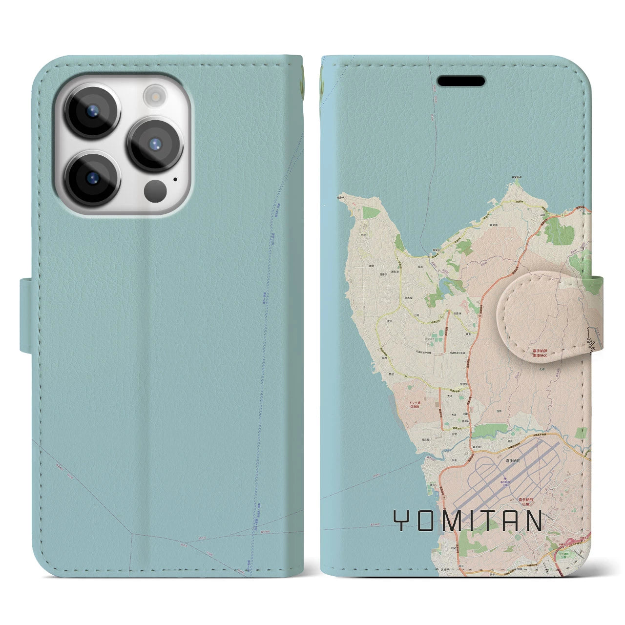 【読谷(沖縄県)】地図柄iPhoneケース(手帳タイプ)ナチュラル・iPhone 14 Pro 用