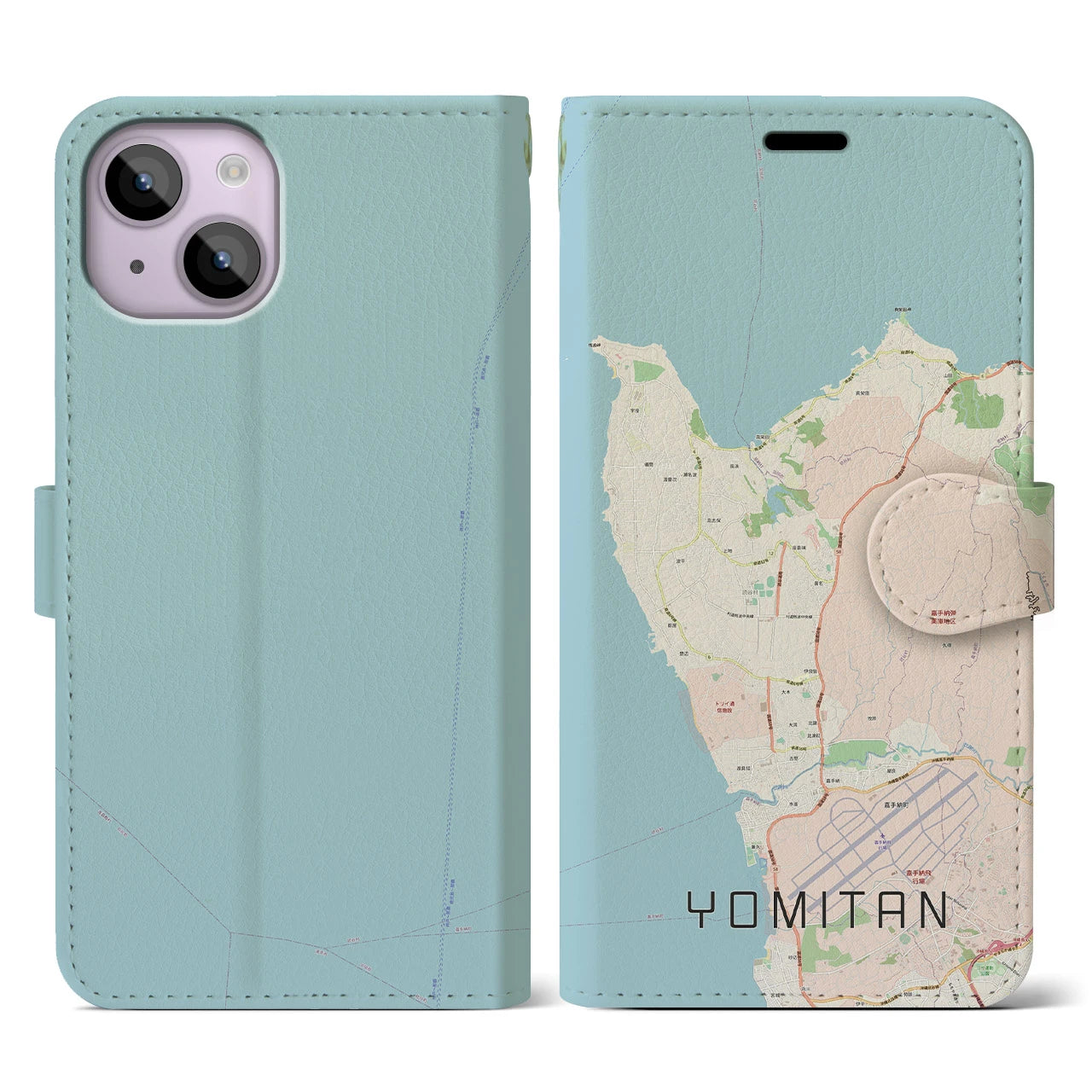 【読谷(沖縄県)】地図柄iPhoneケース(手帳タイプ)ナチュラル・iPhone 14 用