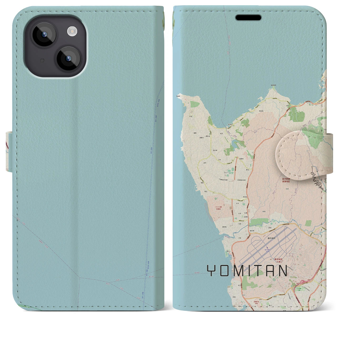 【読谷(沖縄県)】地図柄iPhoneケース(手帳タイプ)ナチュラル・iPhone 14 Plus 用