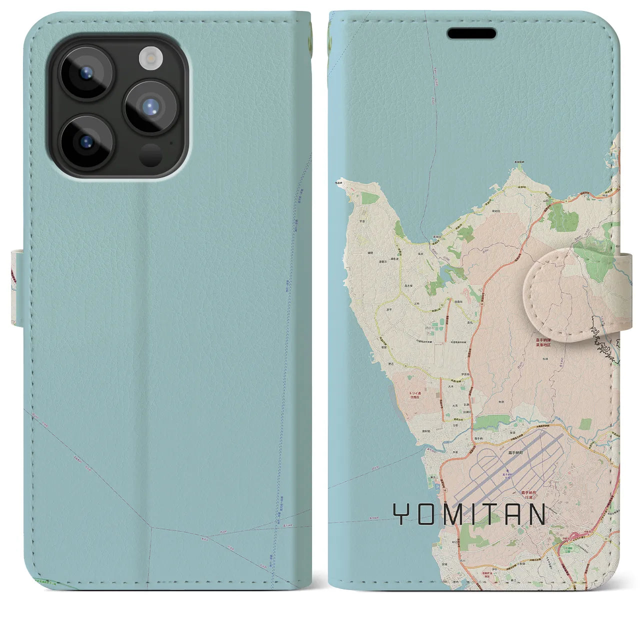 【読谷(沖縄県)】地図柄iPhoneケース(手帳タイプ)ナチュラル・iPhone 15 Pro Max 用