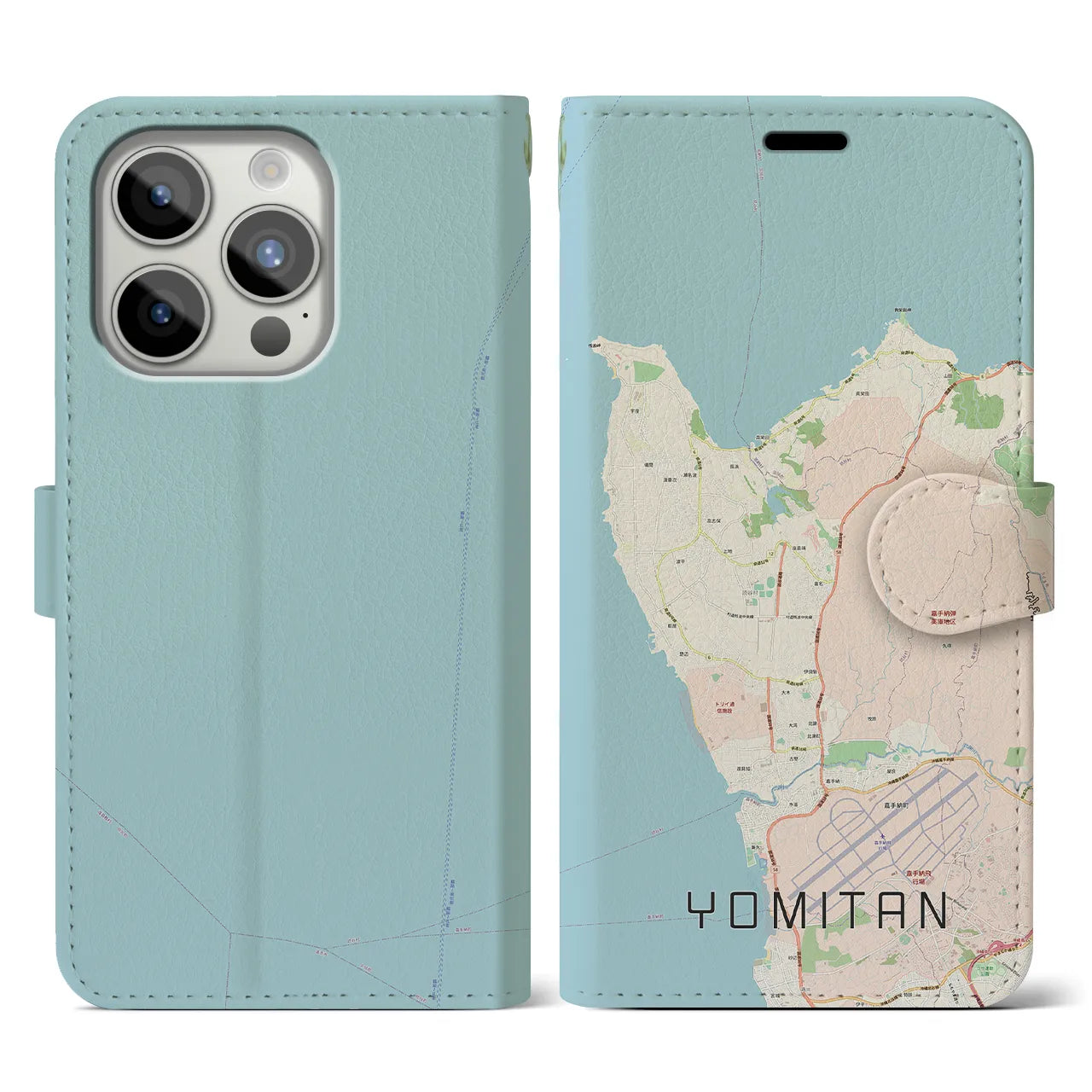 【読谷(沖縄県)】地図柄iPhoneケース(手帳タイプ)ナチュラル・iPhone 15 Pro 用