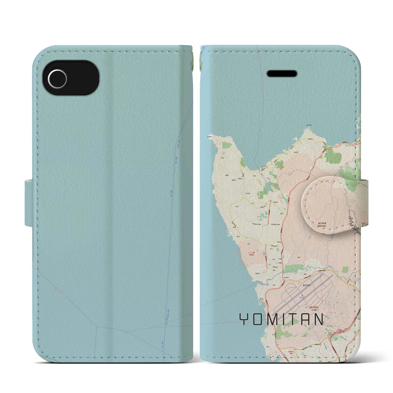 【読谷(沖縄県)】地図柄iPhoneケース(手帳タイプ)ナチュラル・iPhone SE(第3 / 第2世代) / 8 / 7 / 6s / 6 用