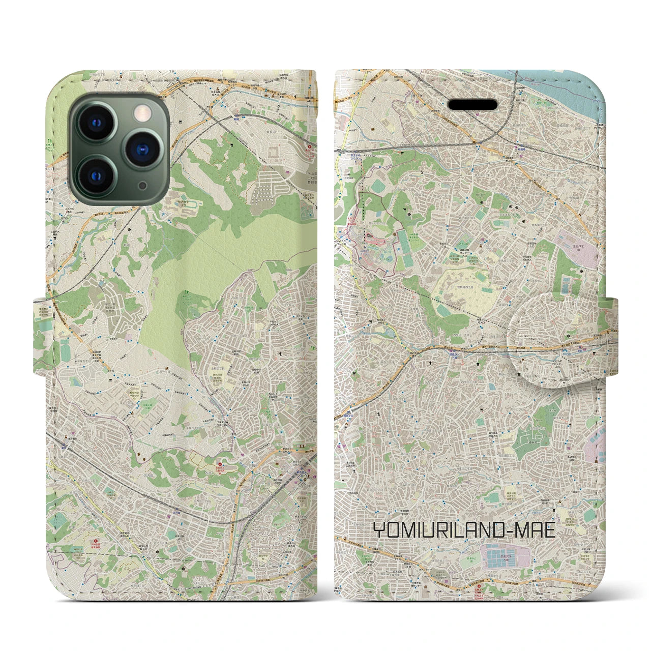【読売ランド前(神奈川県)】地図柄iPhoneケース(手帳タイプ)ナチュラル・iPhone 11 Pro 用