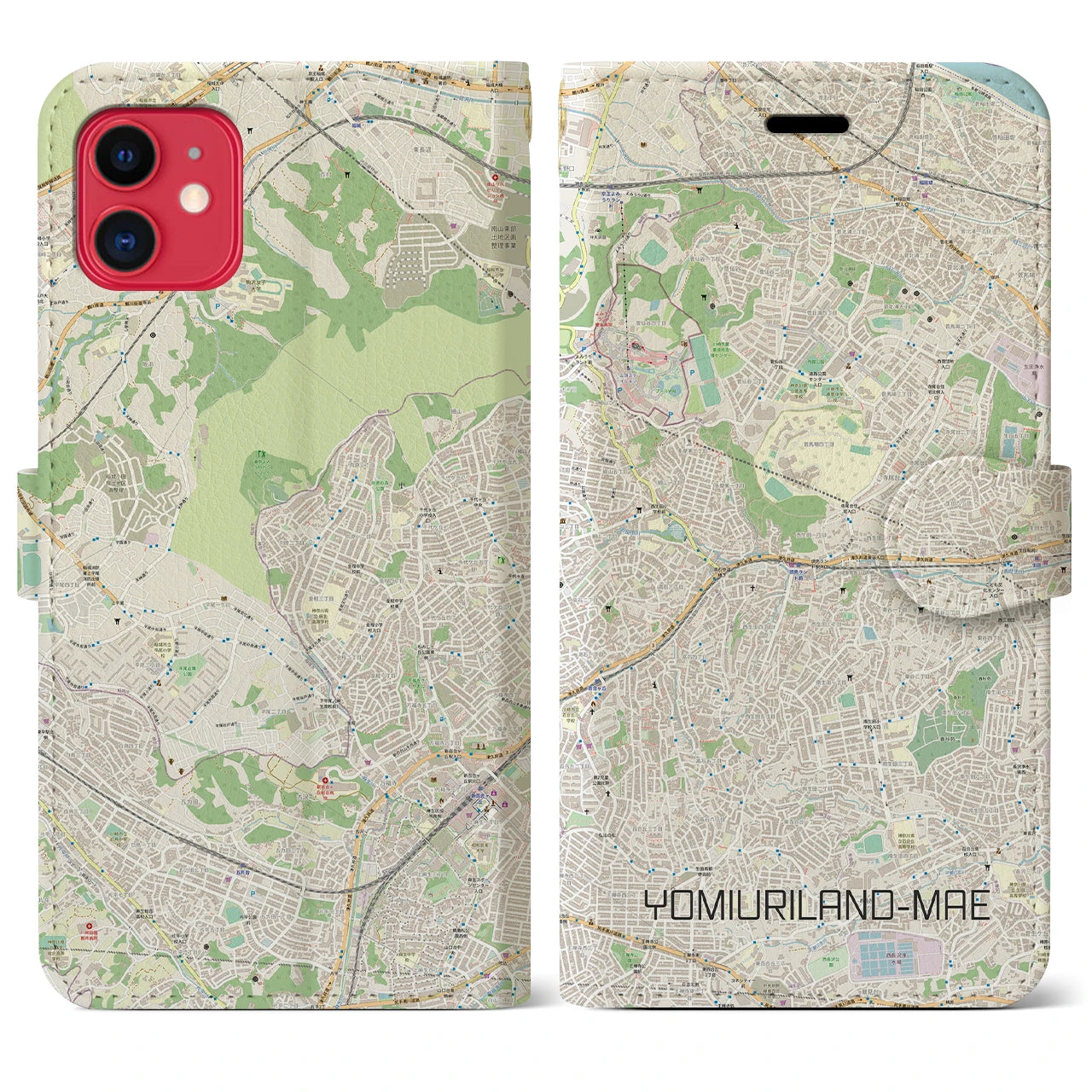 【読売ランド前(神奈川県)】地図柄iPhoneケース(手帳タイプ)ナチュラル・iPhone 11 用