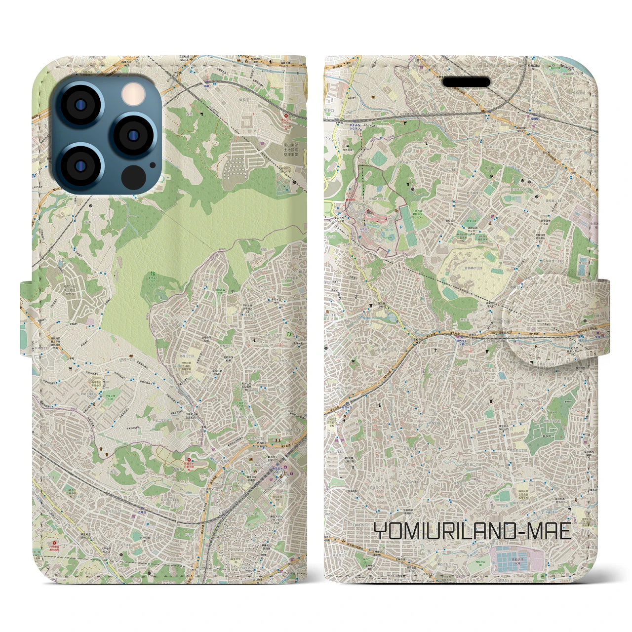 【読売ランド前(神奈川県)】地図柄iPhoneケース(手帳タイプ)ナチュラル・iPhone 12 / 12 Pro 用
