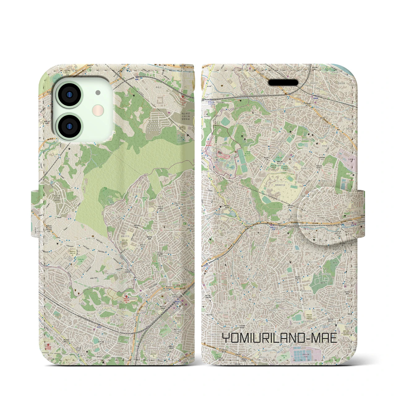 【読売ランド前(神奈川県)】地図柄iPhoneケース(手帳タイプ)ナチュラル・iPhone 12 mini 用