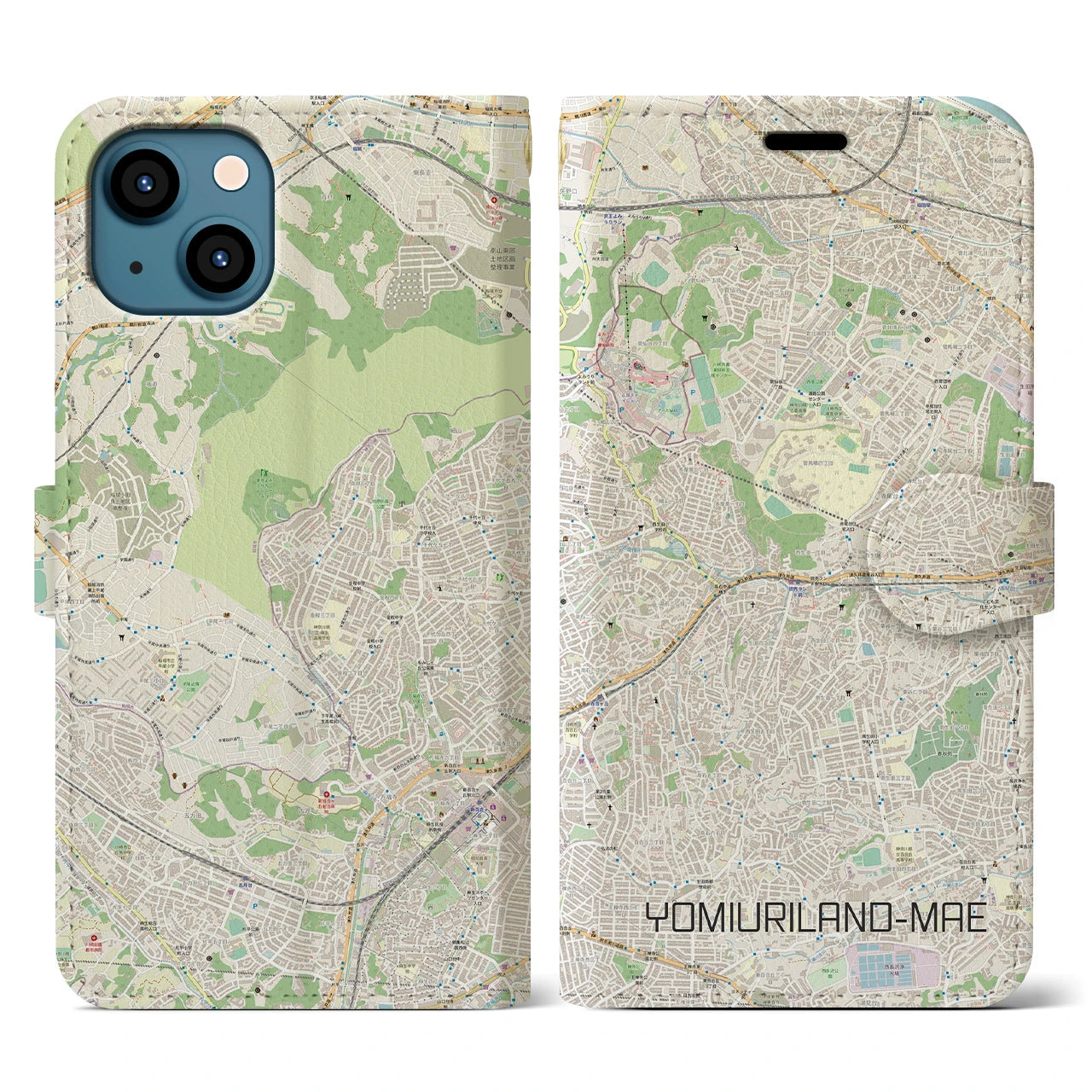【読売ランド前(神奈川県)】地図柄iPhoneケース(手帳タイプ)ナチュラル・iPhone 13 用
