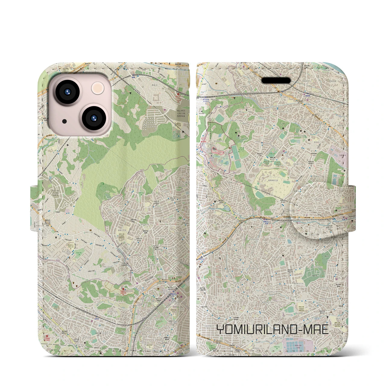 【読売ランド前(神奈川県)】地図柄iPhoneケース(手帳タイプ)ナチュラル・iPhone 13 mini 用