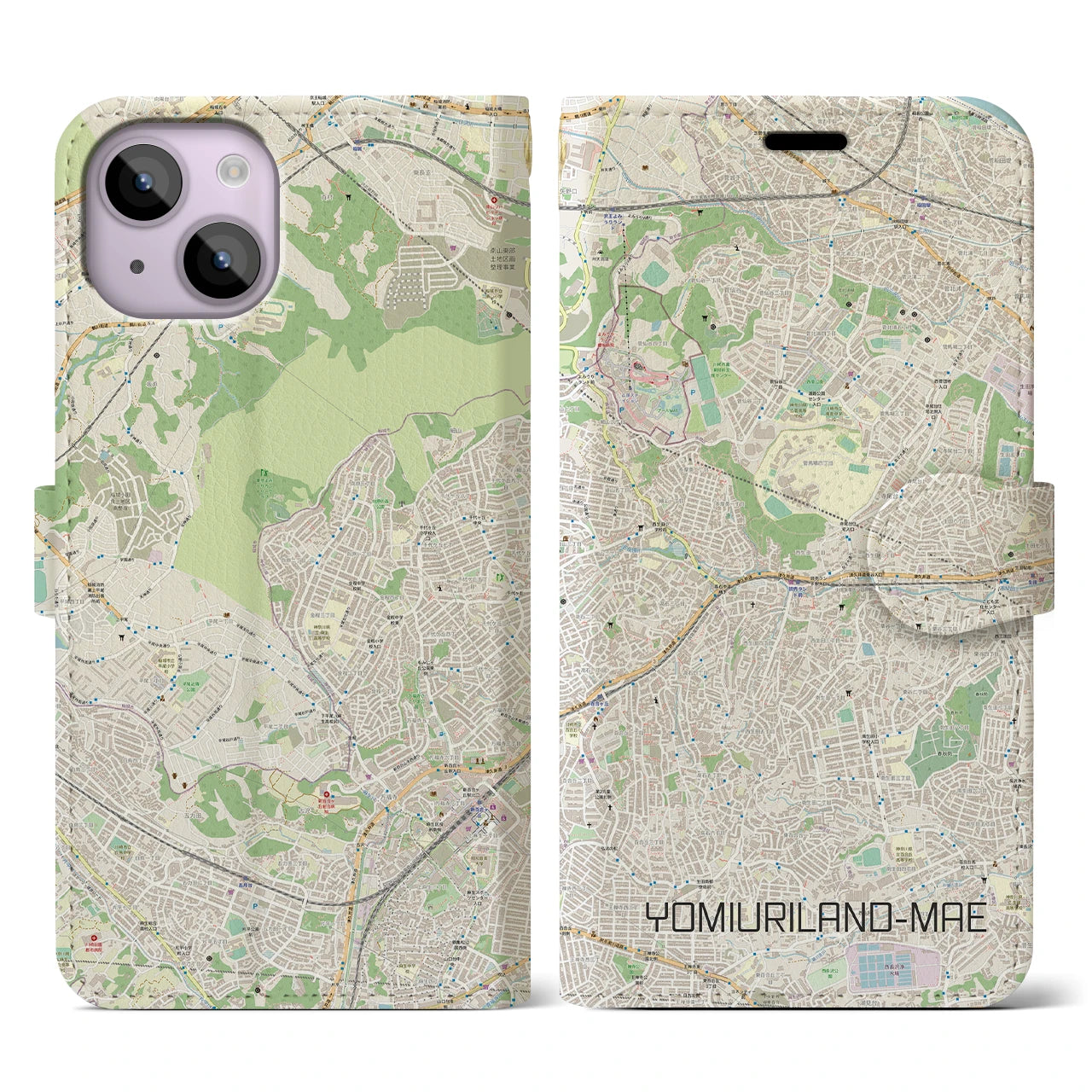 【読売ランド前(神奈川県)】地図柄iPhoneケース(手帳タイプ)ナチュラル・iPhone 14 用