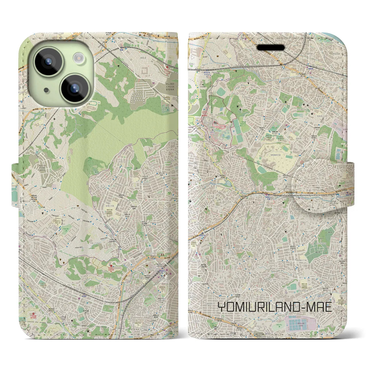 【読売ランド前(神奈川県)】地図柄iPhoneケース(手帳タイプ)ナチュラル・iPhone 15 用